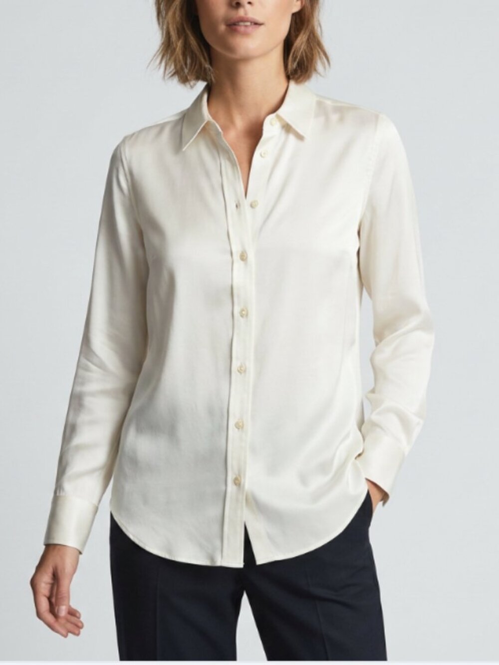 CAMIXA Women's White Classic Fit Charmeuse 100% Silk Shirt Size XS